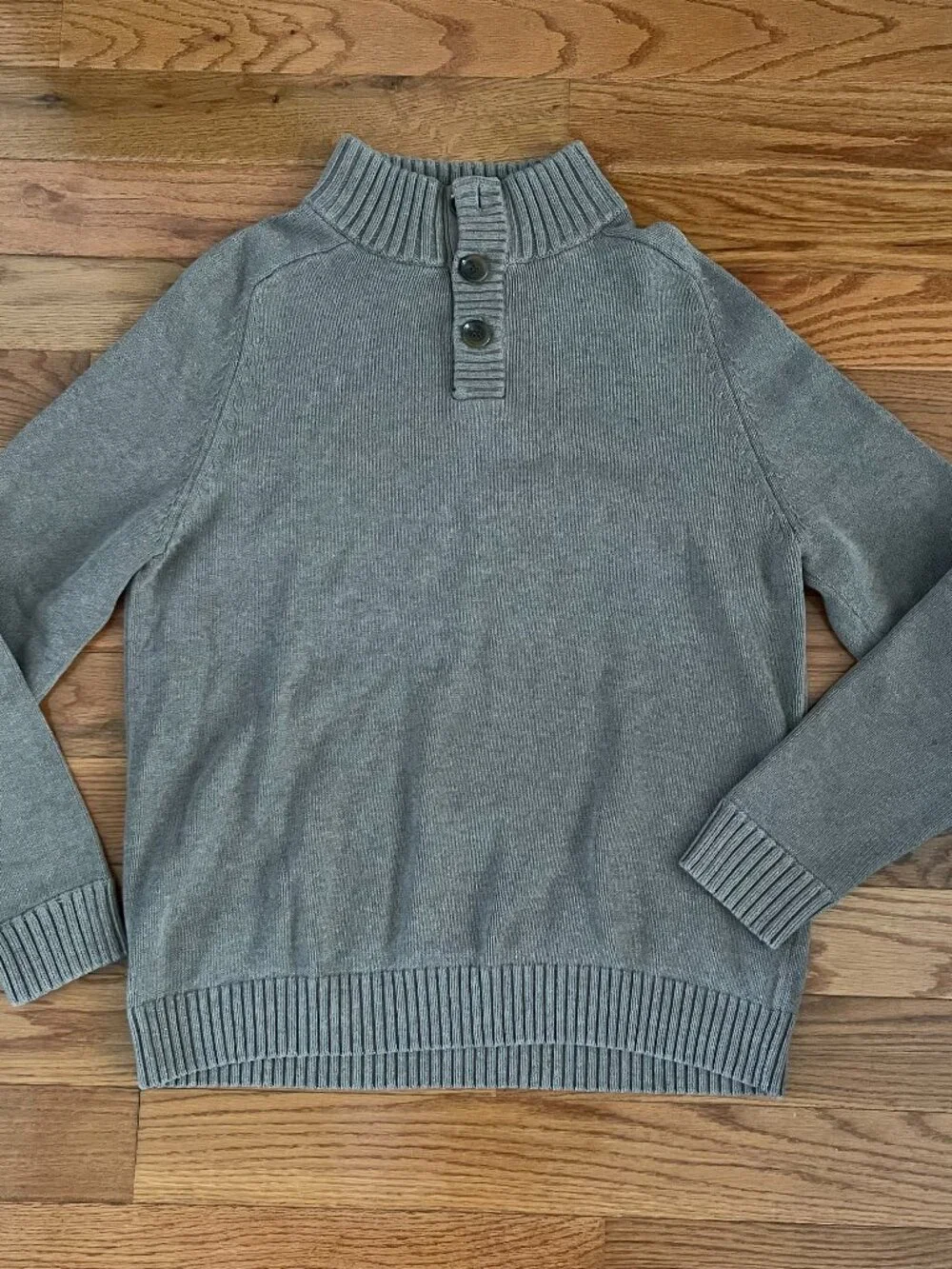 J. Crew Factory Cotton Henley Pullover Sweater Mens Large Gray Mock Neck 21719